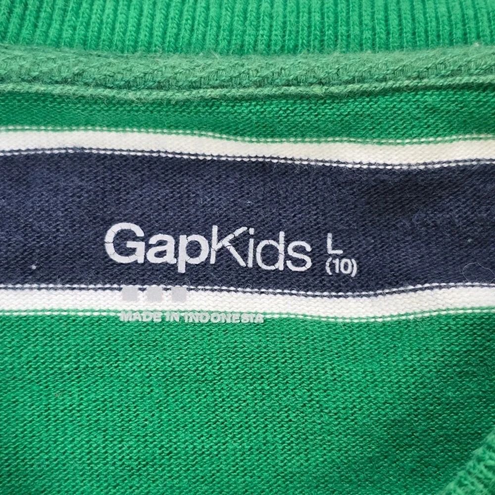 Gap Kids Striped Sweatshirt Boy's Size L (10) Green Navy Long Sleeve Tab Logo